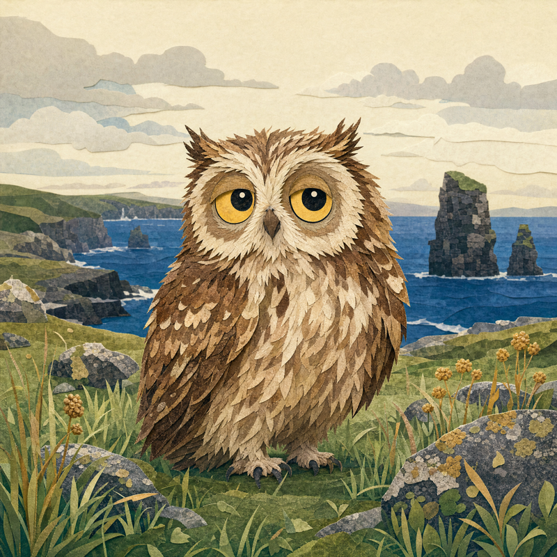 The shaggy old owl with saucer-round yellow eyes.